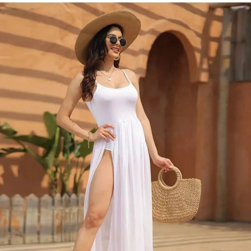 Women Summer Spaghetti Strap
Romper Split Maxi Party Casual Dress